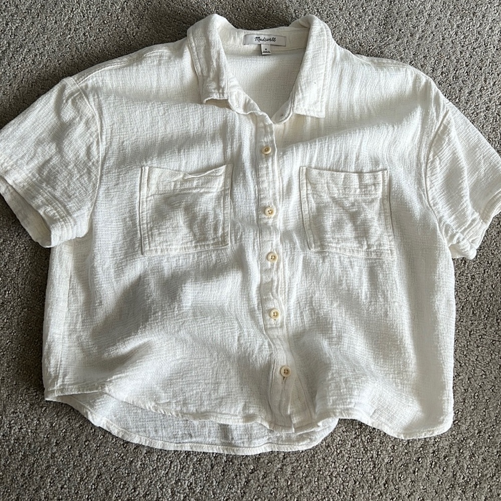 Madewell white button down linen top size medium